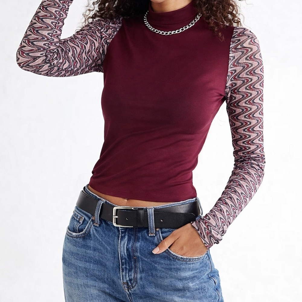 Free People Retro Eva Long Sheer Sleeve Top Size Medium